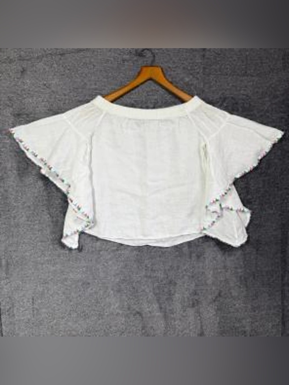 Zara 100% Linen Off Shoulder Boho Blouse Tassel Trim XS
